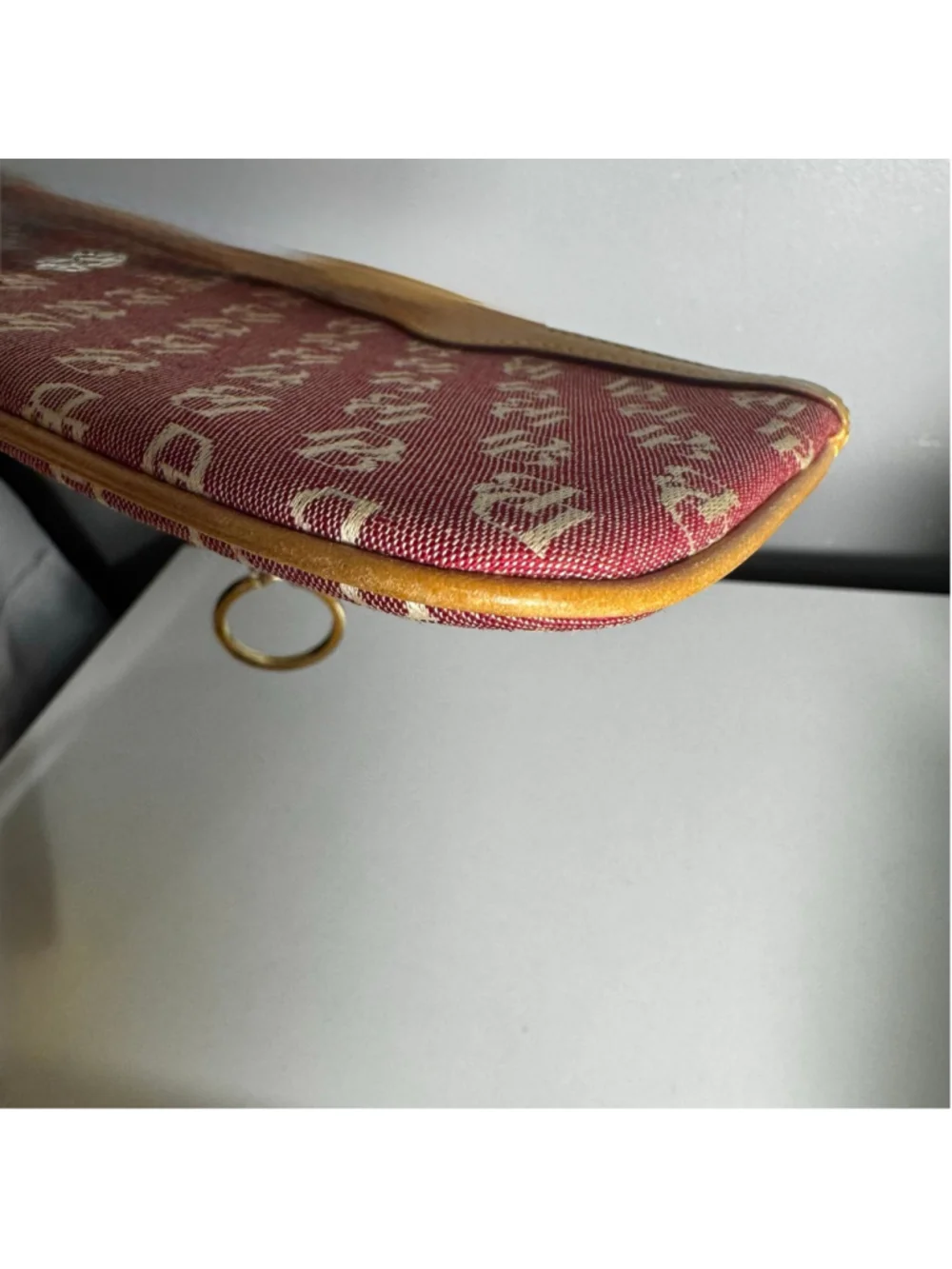 Dooney & Bourke Burgundy & Tan DB Monogram Coin Purse Pouch Leather Trim Key